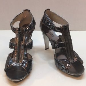 Michael Kors Silver Sequin Zipper Sandals Size 10